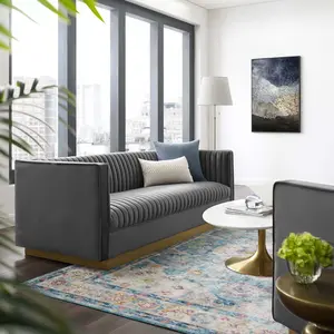 Modway Sanguine Vertical Channel Tufted Performance Velvet Sofa in Gray