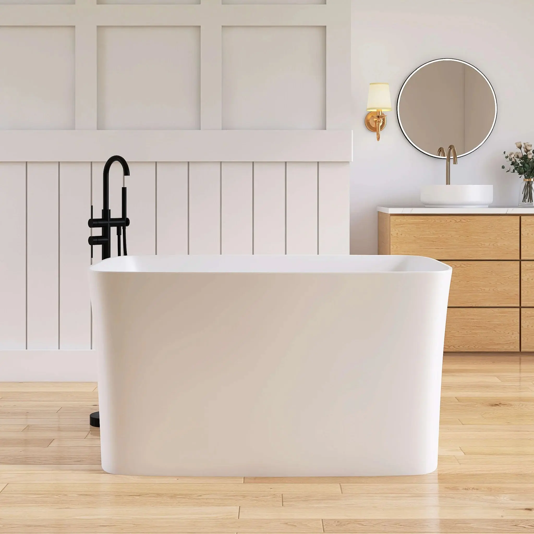Dowell 47" Japanese Soaking Bathtub Solid Surface Freestanding Tub With Seat-BT003 Series