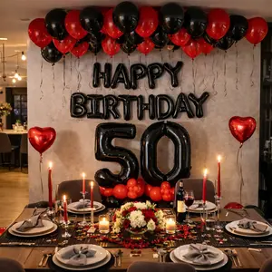 53PCS Red & Black Birthday Balloon Set - 40" Black Number Balloons, Balloon Wreath Decor for Room Decoration, Party Backdrop & Photo Props