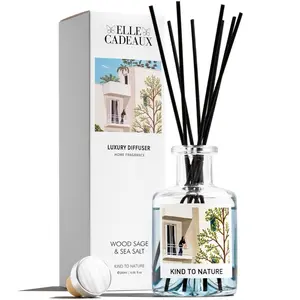 Elle Cadeaux Wood Sage & Sea Salt Premium Oil Reed Diffuser - A Coastal Escape 6oz Luxury Home Fragrance Kind to Nature