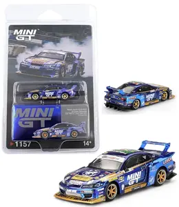 Mini GT 1:64 Nissan LB-Super Silhouette S15 SILVIA Formula Drift Chrome Blue Diecast Model MGT01157-4k