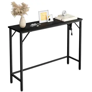 Narrow Console Table, Sofa Table with Outlets, Behind Couch Table for Living Room, Hallway Table for Entryway, Black/Brown