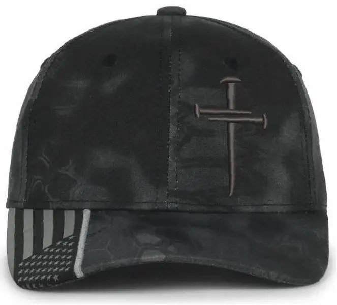 Christian Cross DARK GRAY Sacred Nails Kryptek Typhoon Adjustable hat with FREE CHALLENGE COIN