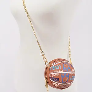 Graffiti Mini Basketball Cross-Body purse-Elegant Zipper Closure-long gold chain-* 4W*4H*4D