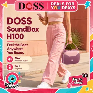 DOSS SoundBox H100 Wireless Bluetooth Speaker - 50W Immersive Audio, 24H Playtime, Dual DSP Technology, Portable Speaker with Handle, USB Button, Aux-In, Smartphone Compatible, Pink & Black for Outdoor Use, Wireless Speaker fathersdaygift