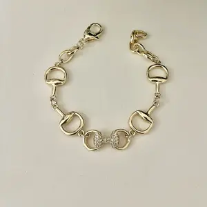 Rachel Bracelet 14k Gold Plated Paved Front Horsebit Link Bracelet