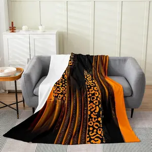 Orange Black Plush Throw Blanket,Baby Abstract Leopard Flannel Fleece Blanket for Sofa Couch Kids Adults Ombre Stripes All Season,Bed Blanket Modern Art
