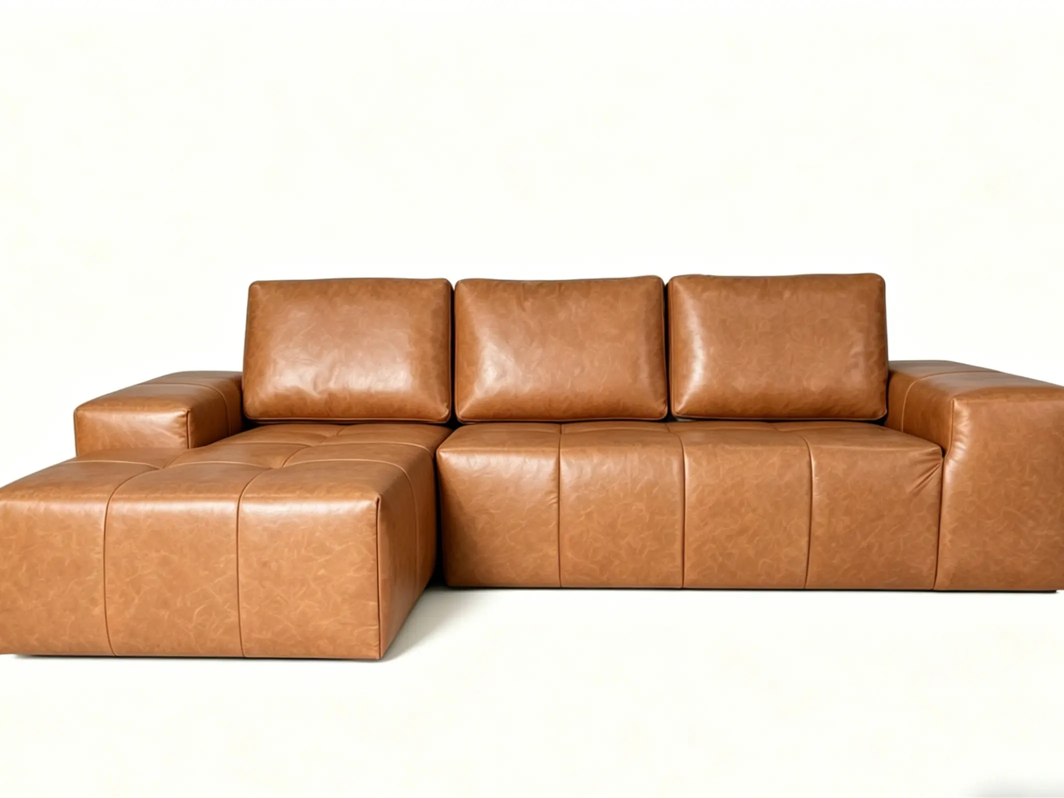 Brown Faux Leather L-Shaped Sectional Sofa – Modular Cloud Couch with Chaise, Deep Seating, No-Tool Setup, Sofa-in-a-Box Delivery, Ideal for Living Rooms and Family Spaces