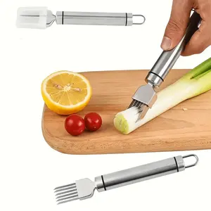 1pc Manual Stainless Steel Onion Slicer - Handheld Onion Shredder, Easy to Use Onion Cutting Machine, Portable Kitchen Vegetable Slicer with Protective Cover, Chef's Tool, No Power Required