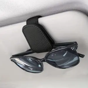 1pc Magnetic Genuine Leather Sunglasses Holder for Car Visor - Car Interior Accessories Car Storage Organizers