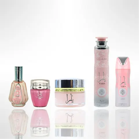 Lattafa Yara Sweet Women's Fragrance & Body Care Self Care Kit Bundle - 50ml Floral Vanilla Scented Perfume, Lotion, Mukhamaria, Deodorant Women's Fragrance, Aroma Air Freshener, Radiant Boost