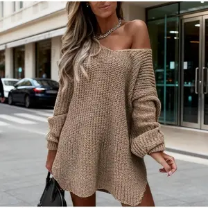 Women's Plus Size Solid Color Sweater Dress - Casual Knit Style, Soft Comfortable Daily Wear for Fall & Winter Knitwear Womenswear