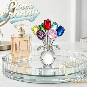 Best gift for Mom Colorful Rose Flower Crystal Figurine with Vase Bouquet, Handmade K9 Crystal Ornament, Home Table Decor for Wife & Girlfriend, Ideal Gift for Valentine's Day, Wedding & Anniversary