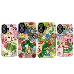 The Very Hungry Caterpillar Collage Protective Phone Case - Eric Carle Inspired Cute Vintage Aesthetic, Retro Nostalgia, Colorful Scrapbook Patchwork Casing, Durable Cover for iPhone 17-11 Pro Max Plus & Samsung Galaxy S26-S22 Ultra Accessories, Smartphon