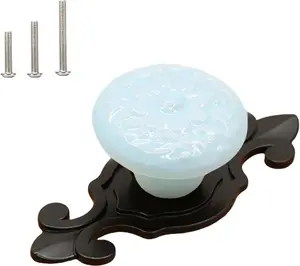 10 Pack Retro Ceramic Knobs  Dresser Kitchen Petal Cabinet Pulls Cupboard Wardrobe Drawer Handles, Black Base Backplate