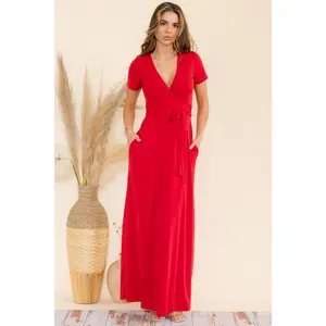 SAN149BX-S - Plus Faux Wrap Maxi Dress