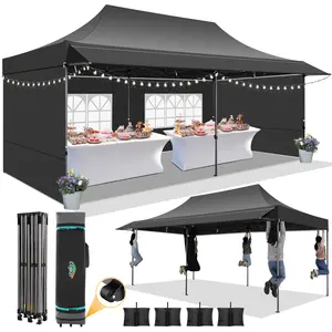 COBIZI 10x20 Pop Up Outdoor Canopy with Sidewalls, Heavy Duty Tent  with Removable Awning