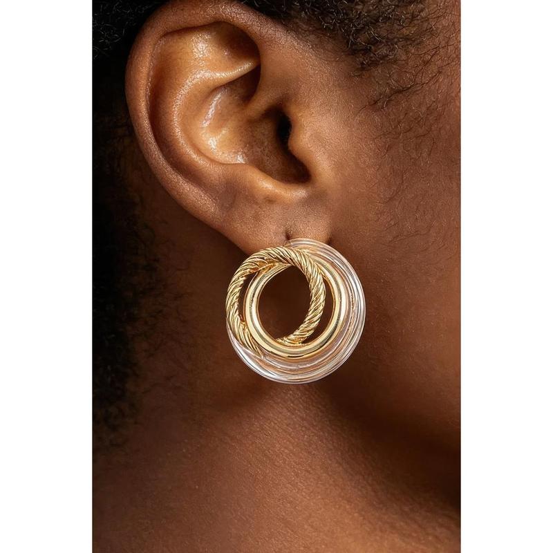 Elara Women's Multi Twisted Loop Stud Earrings, Textured Gold Tone Interlocking Wire Ribbon Knot Earrings, Bold Sculptural Statement Jewelry for Date Night Going Out Casual Daily Streetwear Aesthetic