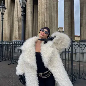 Eco-Friendly Fur Jackets Long Faux Fur Coat 2025 New Over-the-Knee White Thickened Elegant Coat Toca Women's Outerwear Basic Tops winter clothes women
