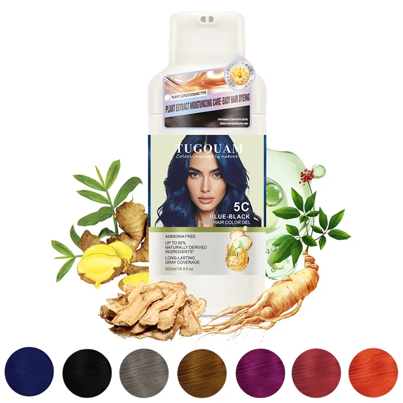 Herbal Hair Dye Shampoo for 100% Grey Coverage, Gentle Ammonia-Free Formula, Long-Lasting Blue-Black Color for Fine, Curly & Normal Hair, Dyeing Hair, Contains Neither