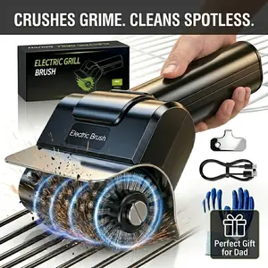 Electric Grill Brush, 1100RPM Powerful Cordless BBQ Cleaner with Integrated Splash Guard, Heavy Duty Fixed Grill Scrubber, 2000mAh Battery, Shed-Proof Stainless Steel Bristles, Perfect Gifts for Men Dad BBQ Lovers
