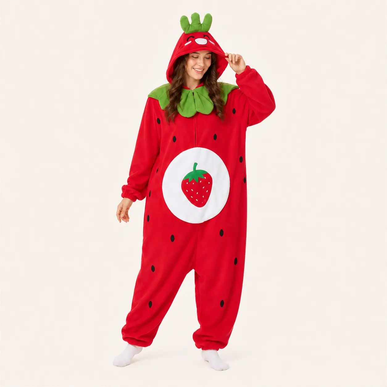 Fleece Fruit Character Kigurumi Onesie, Comfortable Women's Sleepwear & Loungewear
