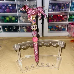 Pink Rhinestone Dog on a Rhinestone Beaded Pen - Decorative Writing Tool with Glittery Design