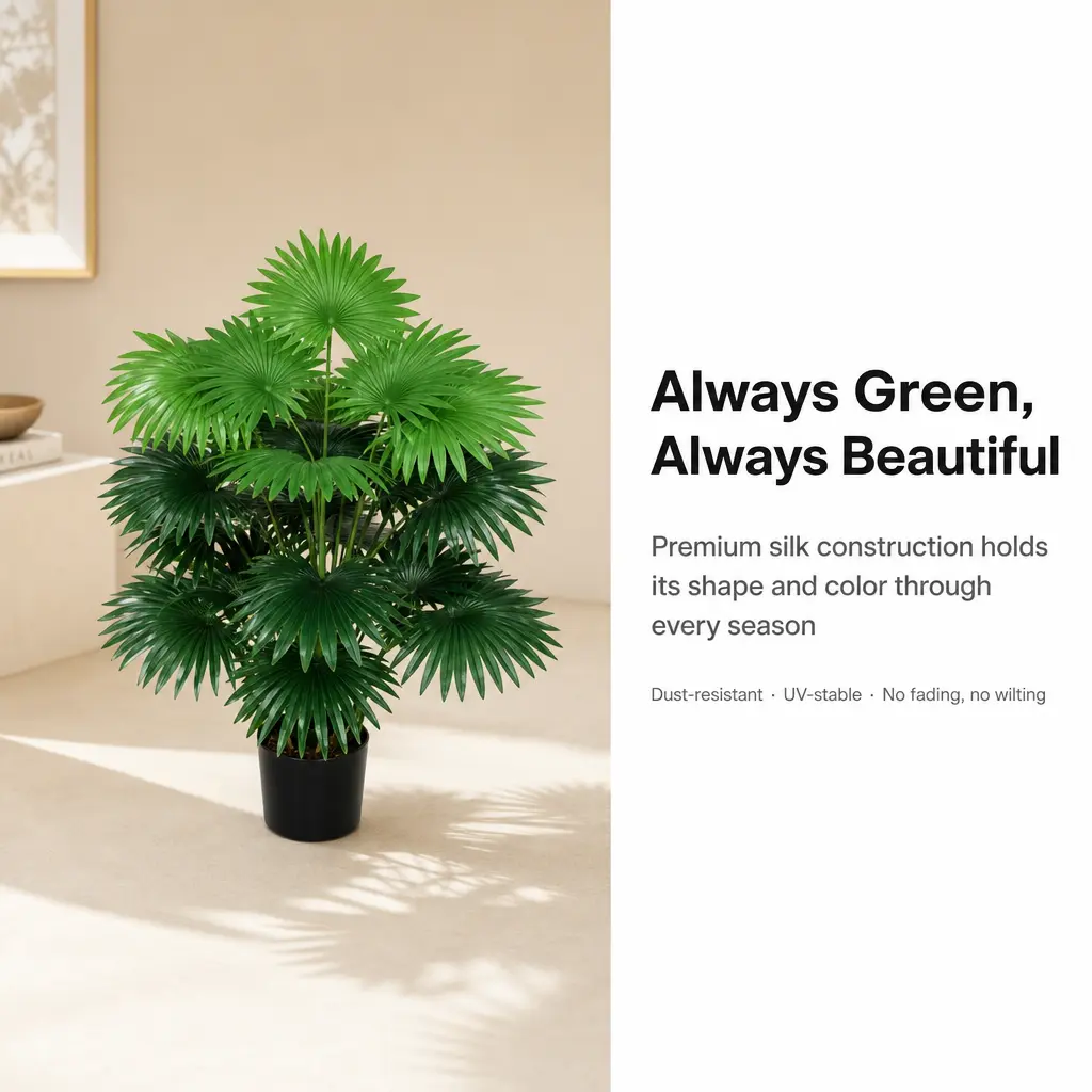 Artificial Fan Palm Plant 18 Leaves 29in Fake Tropical Plant Indoor Outdoor Decor