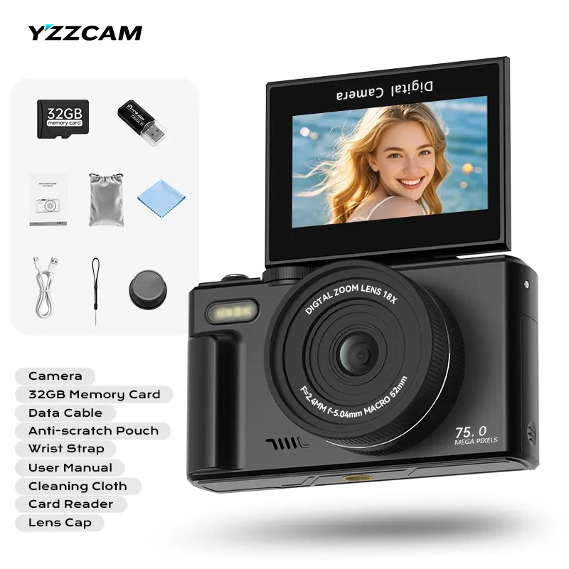 Digital Camera for Photography, 3 Inch 180° Flip Screen, 18X Digital Zoom, 32GB Micro SD Card, Ideal for Gift,Y2K,CCD,vintage