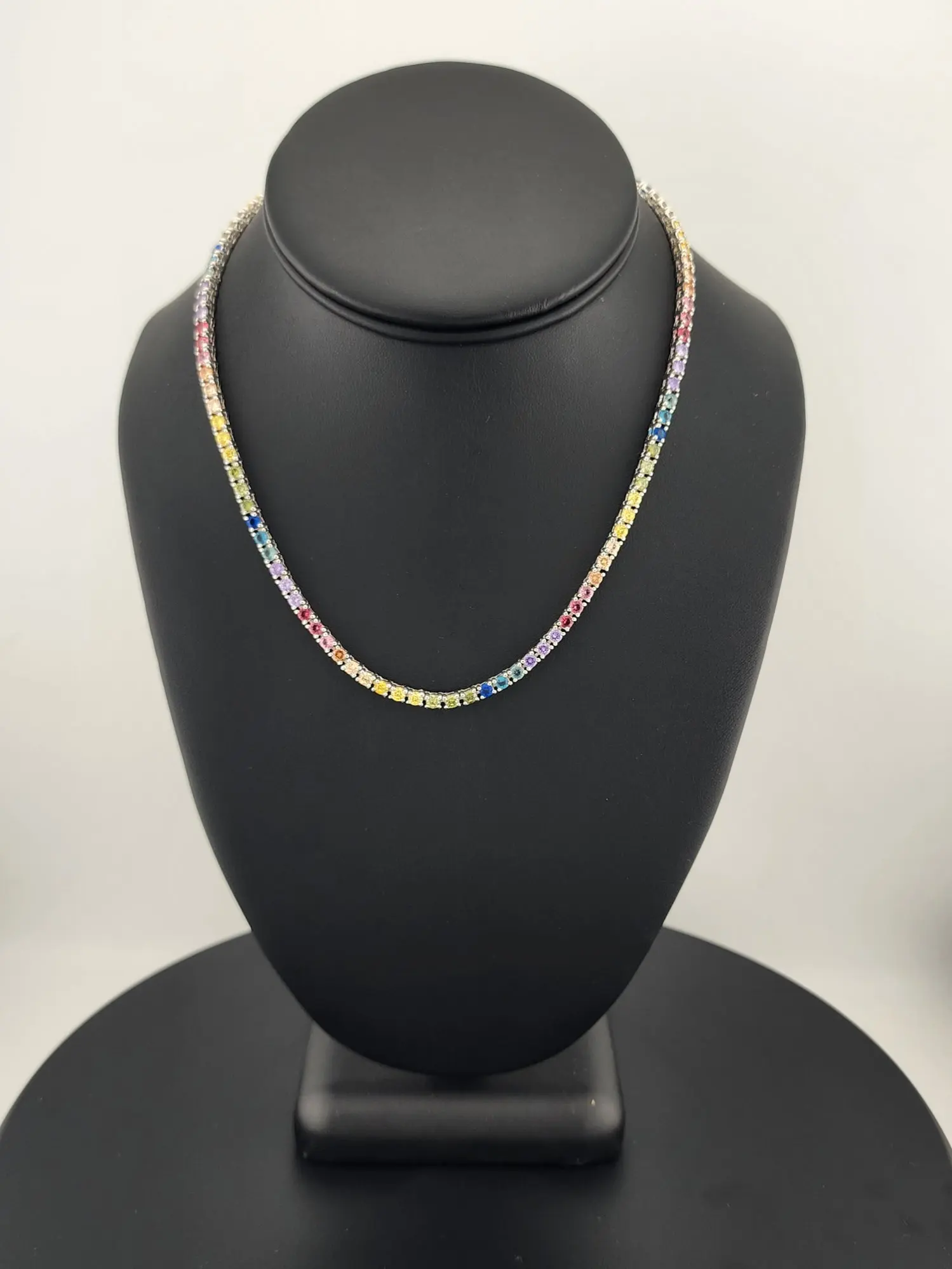 Rainbow Radiance – Sterling Silver Multi-Gemstone Tennis Necklace