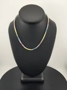 Rainbow Radiance – Sterling Silver Multi-Gemstone Tennis Necklace