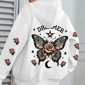 Letter Print Hoodie Casual Drawstring Sweatshirt for Women - Long Sleeve Pullover with Comfort and Style - Womenswear, Tops