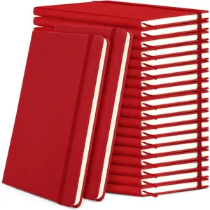 20 Pack Lined Journal Notebooks A5 Hardcover Executive Notebook 5.5" x 8.3" PU Leather Wide Ruled Journals Bulk with Elastic Band for  Business Office School Supplies(Red)