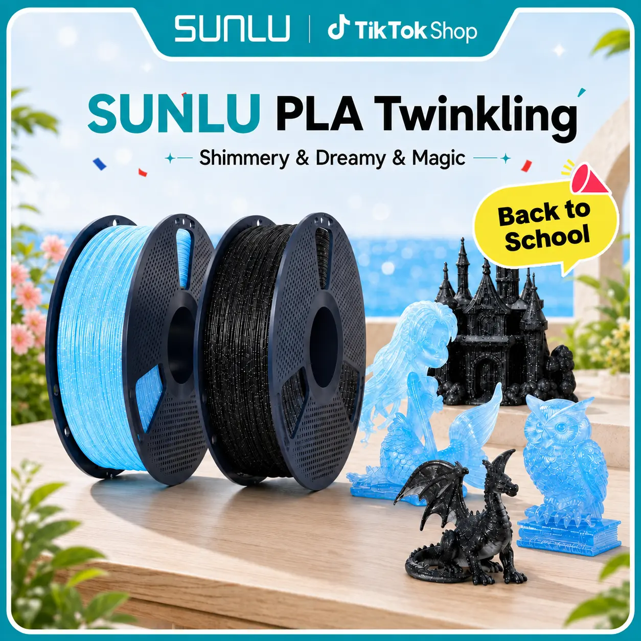 SUNLU Polylactic Acid (PLA) 3D Printing Filament, 1KG 330m 1.75mm Twinkling PLA with 0.02mm High Precision, Fine Sparkle, Smooth Extrusion, No Clogging, Anycubic Compatible, Fits Most Printers, Multiple Colors, Top Gift Choice