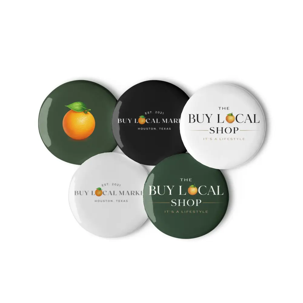 Set of 5 Designer Logo pin buttons - Buy Local - Official