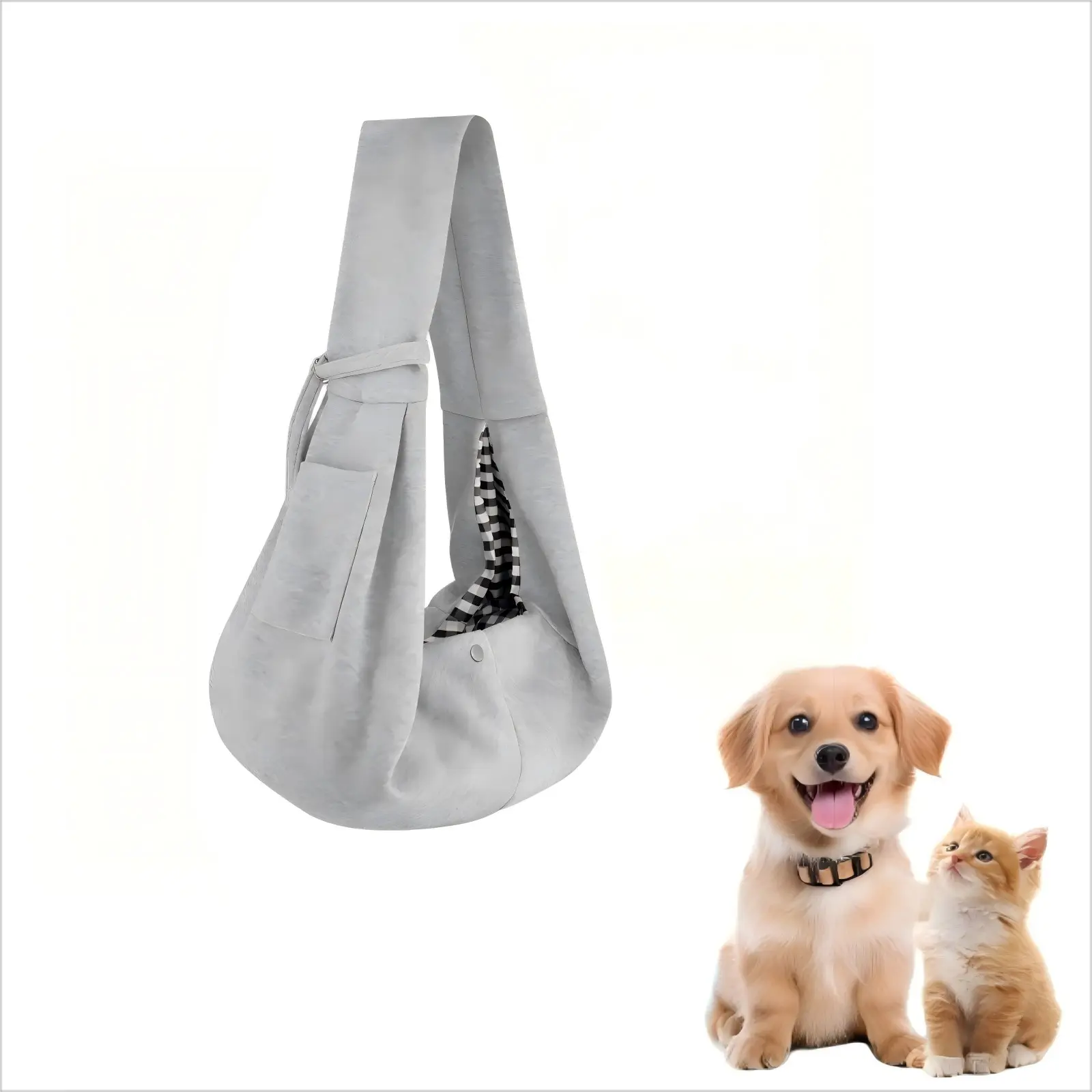 Hands-Free Pet Sling Carrier for Small Pets (Up to 15 lbs) - Breathable Cotton Fabric, Reversible, Skin-Friendly, Padded Shoulder Strap, Adjustable Safety Hook, Dual Safety System, Button, Convenient Storage Pocket, Travel Ready for Walking & Daily Use, B