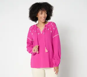 Belle by Kim Gravel Summer Sunset Cotton Gauze Tassel Top