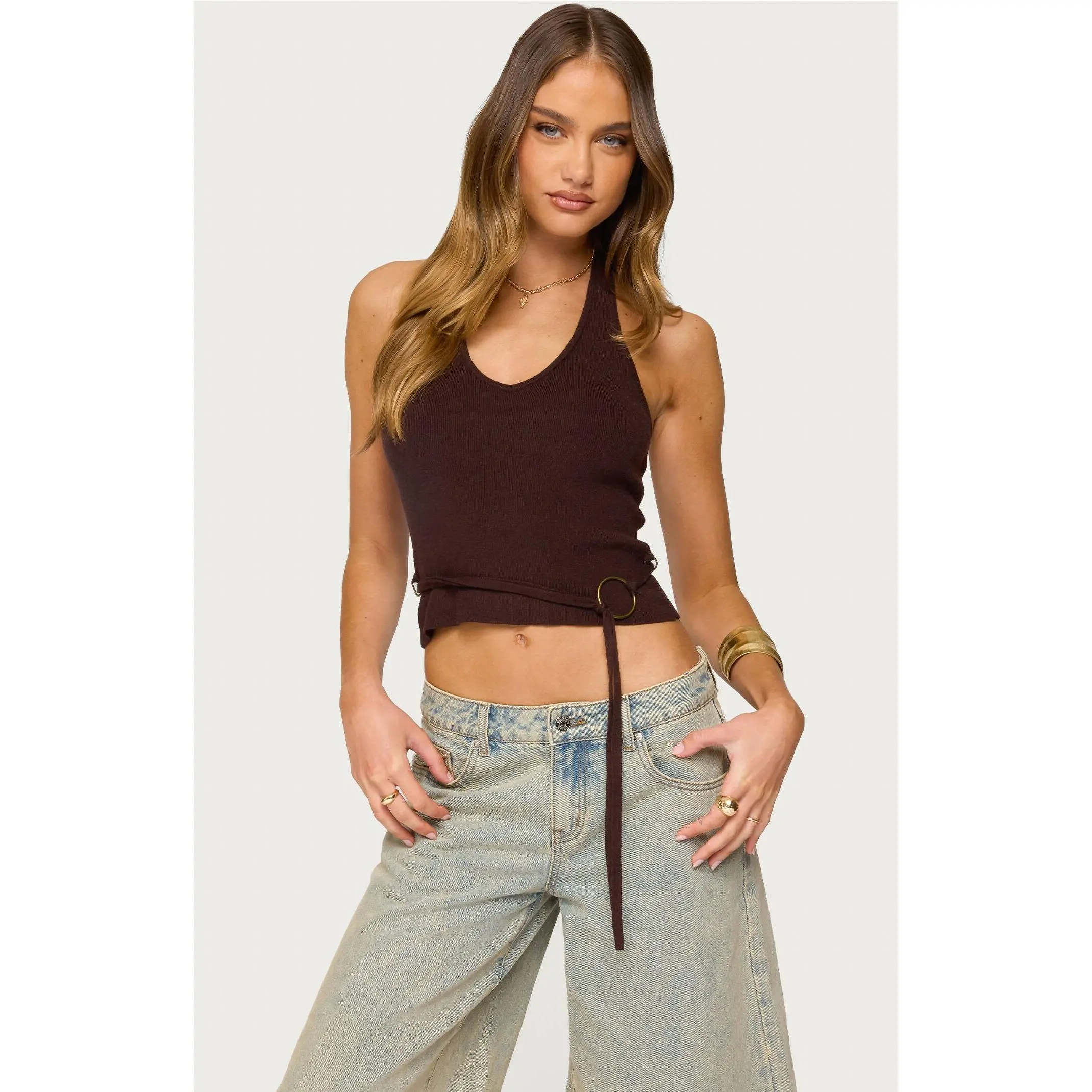 Edikted Women's Kez Belted Knit Halter Top