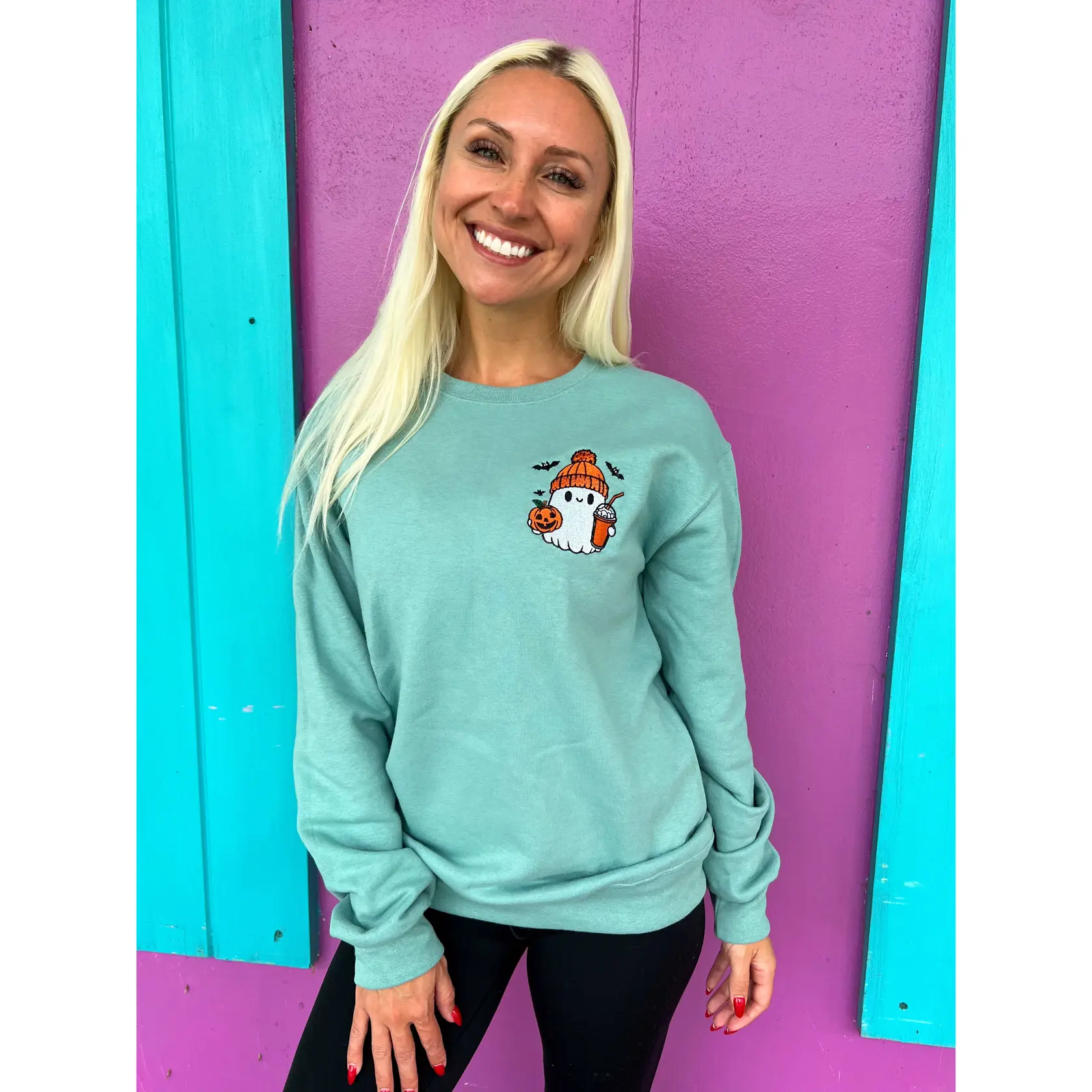 Pumpkin Spicy Ghost Embroidered Sweatshirt