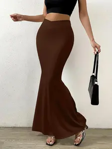Women's Solid Color Mermaid Skirt, Elegant Fashion Long Skirt for Party Club Dating, Ladies Bottoms for All Seasons