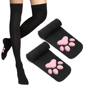 Cat Paw Thigh High Socks - Cute Soft 3D Paw Socks Kitten Mittens Claw Pad Socks for Women's Cosplay Set