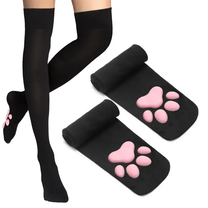 Cat Paw Thigh High Socks - Cute Soft 3D Paw Socks Kitten Mittens Claw Pad Socks for Women's Cosplay Set