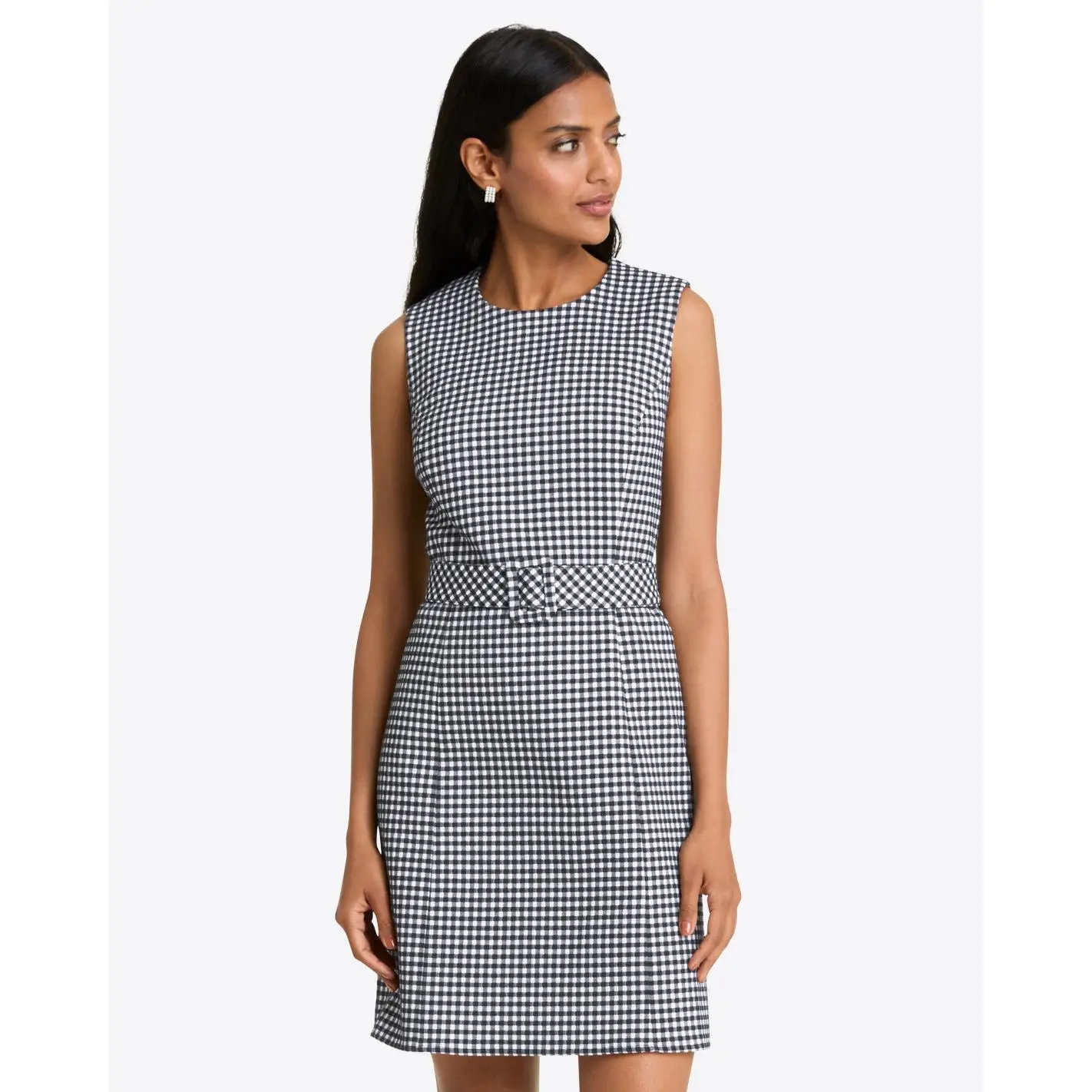 Sadie Belted Shift Dress in Textured Gingham