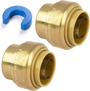 1/2" Push Fit End Cap, Push to Connect Brass Plumbing Fitting, Durable Push Cap With Upgraded Stiffener for Copper, CPVC, PEX Pipes, Disconnect Clip Included, NSF & UPC Certified, 2 Pack