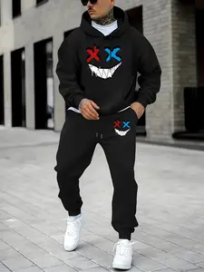 TikTok Viral XX Grin Graphic Hoodie Set Soft Cotton Cozy Home Loungewear Streetwear Oversized Tracksuit for Men Trendy Edgy Casual Outfit Must-Have on TikTok
