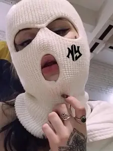 Unisex Embroidered Letter Knit Balaclava, 3-Hole Ski Mask, Full Face Warm Breathable Outdoor Sports Mask for Winter Activities, Knitted Balaclava