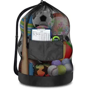 Heavy Duty Soccer Ball Net Bag(100L Extra Large Capacity 10-12Balls), 40" x *30", Drawstring Mesh Ball Bag with Zipper Pocket, Sports Equipment Storage Organizer for Gym, Beach, Cloth, Swimming Gears
