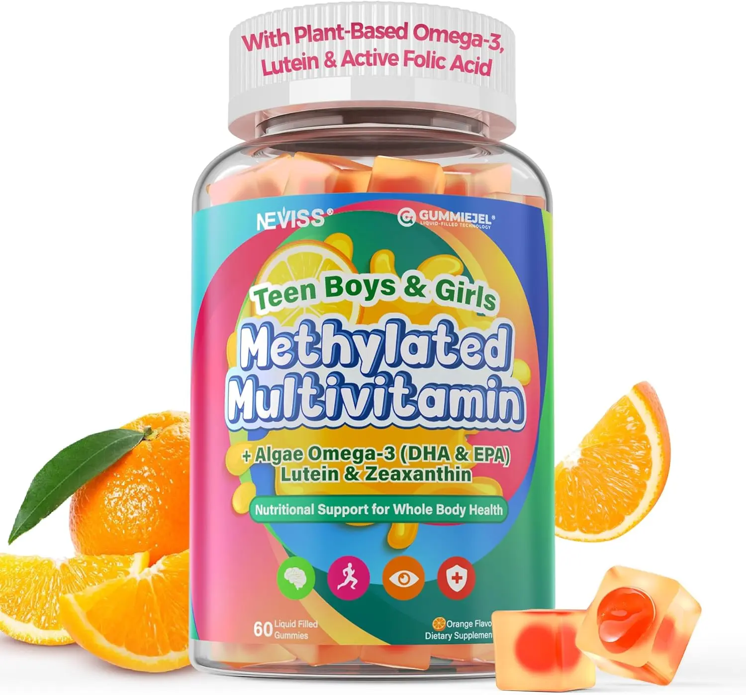 Methylated Multivitamin for Teen & Kids, Boys & Girls Vitamins Gummies 4-19 | 5-MTHF Methylfolate, Methyl B12, Omega3, Multi-Minerals, Teen Focus & Energy, Growth, Skin, Eye & Immune Support, Sugar-Free