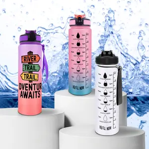 32 Ounce Inspirational Gradient Color Water Bottle, BPA Free, Leak Proof, Water Tracking for Sports and Outdoor Adventures