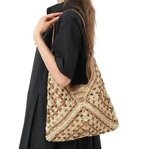 2026 Boho Crochet Straw Tote Bag - Summer Beach & Casual Commute Shoulder Bag for Women